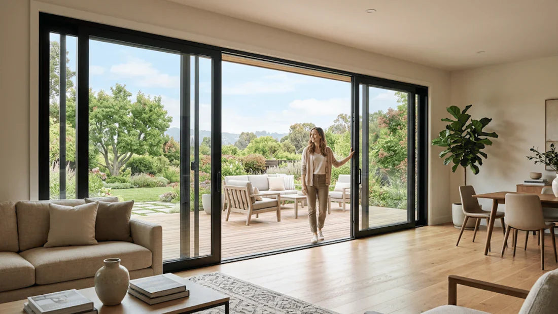 4-Panel Sliding Door with Central Opening | H2400 x W3000