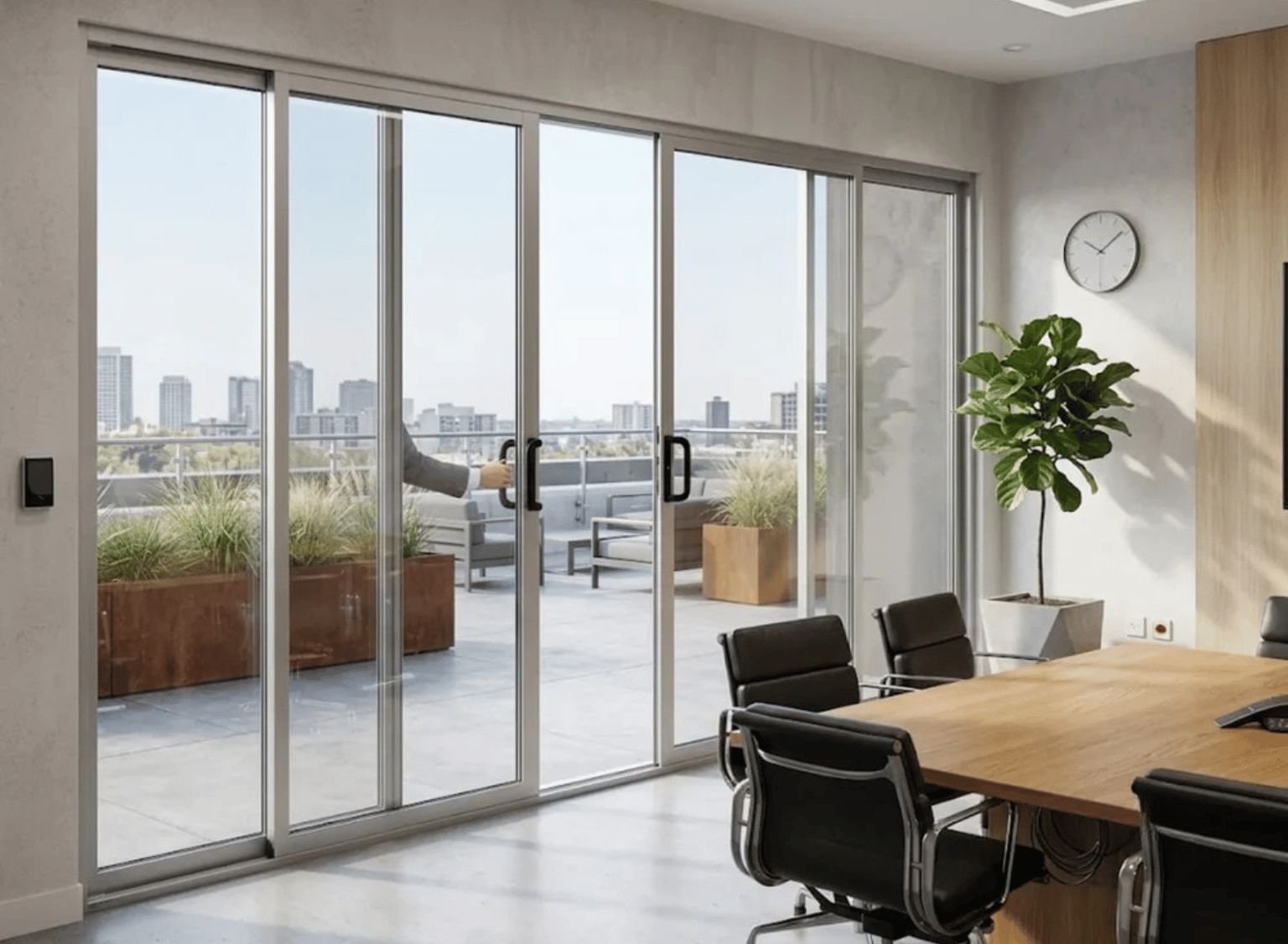 4-Panel Sliding Door with Central Opening | H2400 x W3000