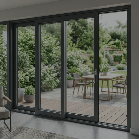 4-Panel Sliding Door with Central Opening | H2400 x W3000